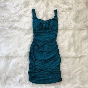 Teal Glitter Cut Out Back Dress
